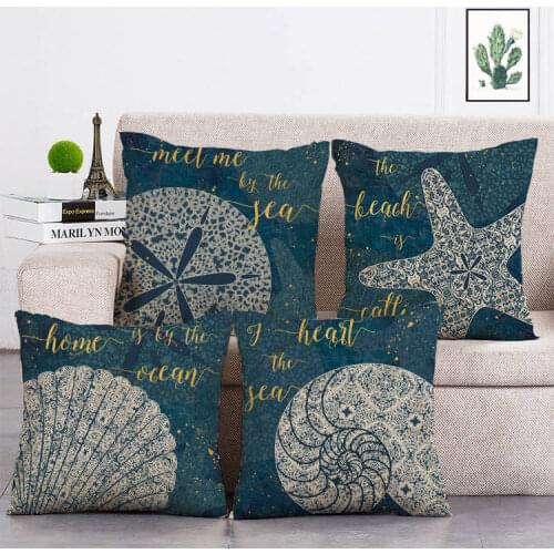 45cm*45cm Sea Shells design linen/cotton Pillowcase Cartoon Throw Pillow Home Linen Large Sofa Bedding Ocean Decoration T168
