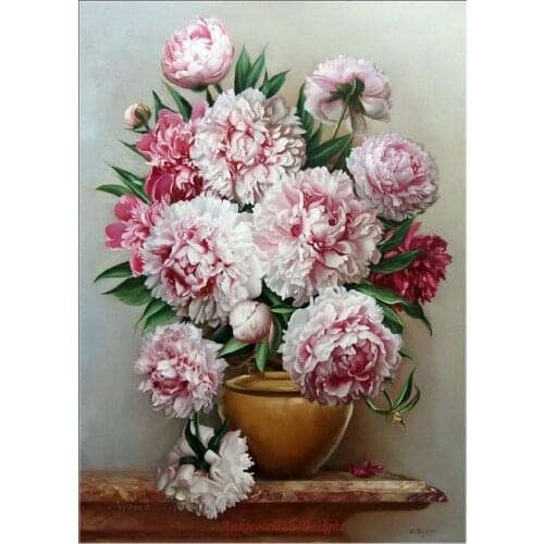 Needlework for embroidery DIY DMC High Quality - Counted Cross Stitch Kits 14 ct Oil painting - Peony Flowers II