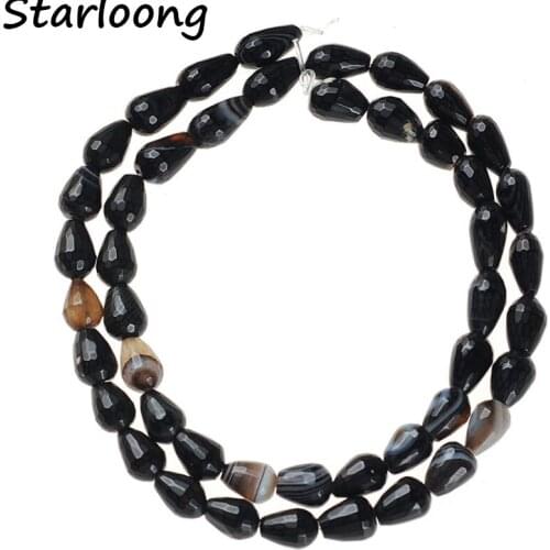 Natural Stone Round Water Drop Faceted Black Stripe Cracks Agates Druzy Loose Gem Strand Beads for DIY Jewelry Making Necklace
