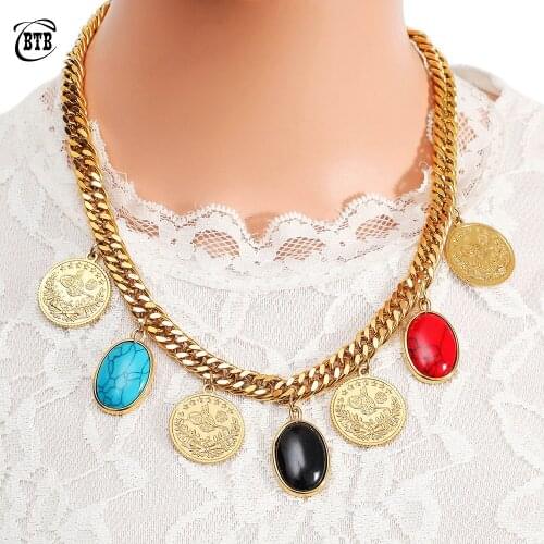 New 18kGP Gold Turkish Coin Chain Geometric Round Allah Necklaces Pendant for Women Mens Necklace Arab Muslim Islam Jewelry Gift