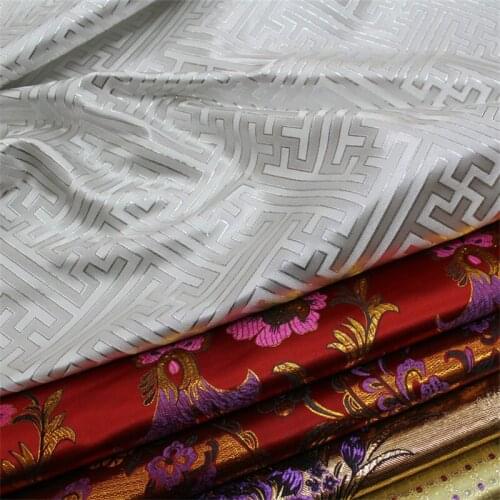 NW107 Dots/Flowers Golden/White Jacquard Silk Brocade Fabric Chinese Cheongsam Clothes Dress Jacket DIY Sewing Silk Materials