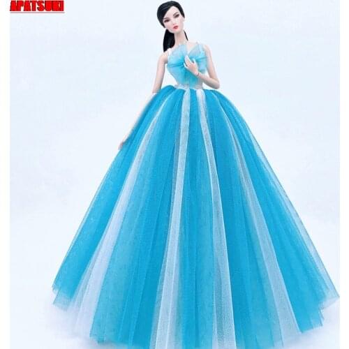 Gradient Blue White Fashion Doll Clothes For Barbie Doll Outfits Wedding Dress For 1/6 BJD Doll Party Gown Toys For Children