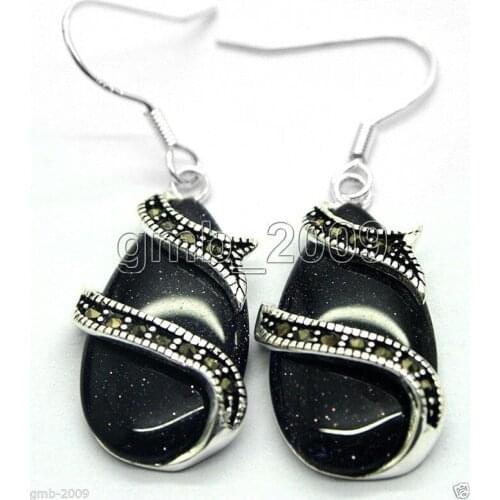 Wholesale good Hot Sale Ladys Fashion 13*25mm sand stone 925 Sterling & Marcasite Earrings
