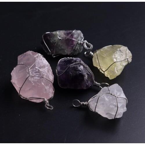 Mood Changing Stone Necklace Irregular Natural Crystal Chakra Stone Quartz Manual Winding Pendant Necklace For Jewelry Making