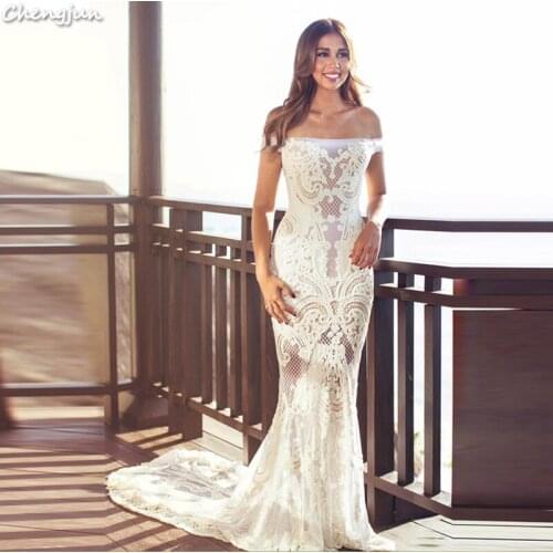 Chengjun Pakistani Bridal Off The Shoulder Mermaid Summer Guest Beach Wedding Dress