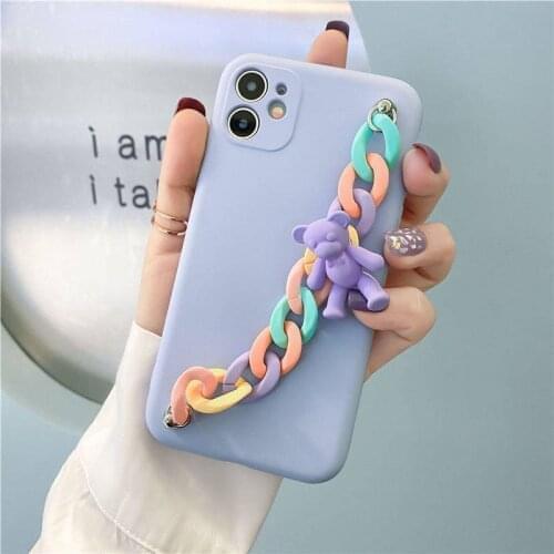 Candy Pendant Bear Bracelet Phone Case for OPPO Realme A53 A31 A5 A9 2020 A92 A72 A52 A91 A8 A12 A3S A5S AX7 A83 A73 A71 K1 A1K