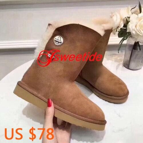 Sheepskin Leather Wool Fur Lined Suede Casual Winter Genuine Leather Boots Women Natural Wool Snow Boots