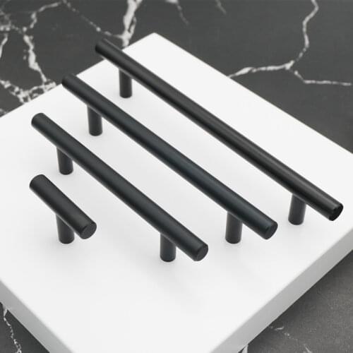 Diameter 10mm Matt Black Stainless Steel Kitchen Door Cabinet T Bar Handle Pull Knob 2" ~ 12'' Hardware Drawer Kitchen handles