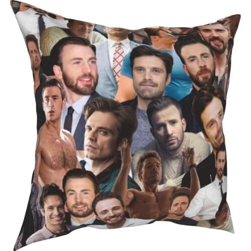 Sebastian Stan And Chris Evans Photo Collage Pillowcase Printing Polyester Cushion Cover Decor Throw Pillow Case Seater 18