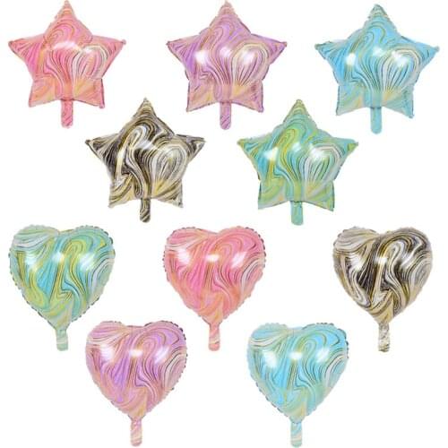 10pcs/lot 18inch Foil Agate Star Balloons Colorfully Heart Balloon Helium Globos Birthday Party Wedding Decorations Supplies