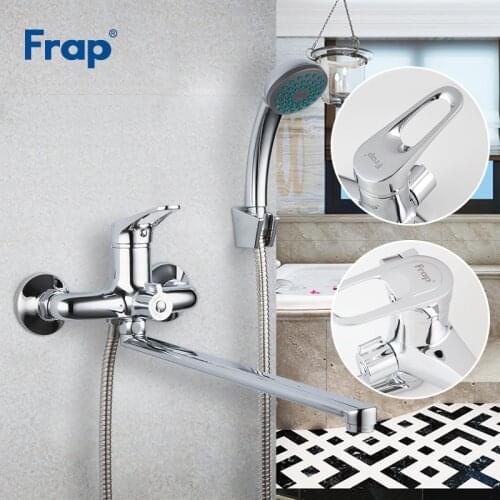 FRAP Shower Faucets long nose bathroom mixer stainless steel outlet brass shower faucet wall mounted bathtub faucet tap torneira