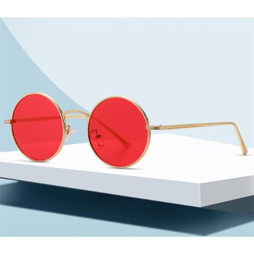 Gold Round Metal Frame Sunglasses Men Retro 2020 Summer Style Women Red Lens Sun glasses Unisex Yellow Pink Black UV400