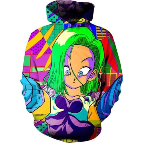 SOSHIRL 3d Anime Hoodie Funny Cool Punk Green Hair Girl Pullover Unisex Sweatshirt Harajuku High Street Tops Outfit Plus Size