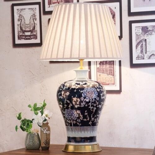 Modern Chinese Ceramic Lamps Large Lamps Luxurious Living Rooms Study Hotel American Bedroom Bedside large table lamp blue white