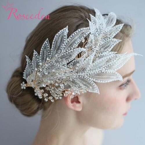 Lace Feather Wedding Headband Handmade Rhinestone Bridal Hair Vine Ornaments Japan Wedding Jewelry RE4083