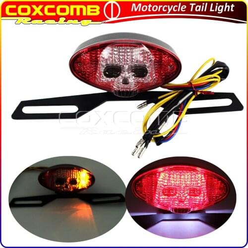Motorcycle Cat Eye 3D Skull Face 12V LED Rear Taillight w/ Turn Signals Indicator For Harley Cafe Racer Chopper Bobber Cruiser