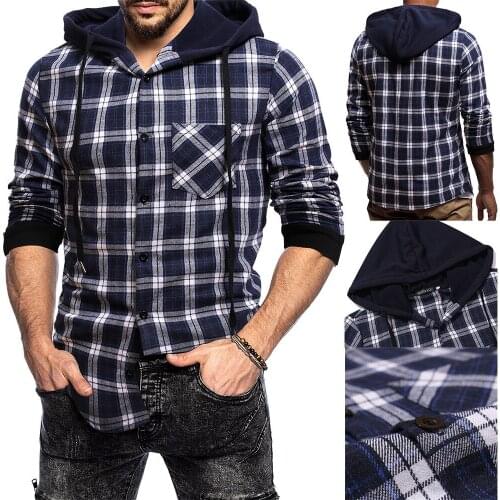 Fashion Hoodie Men Autumn New Hooded Long Sleeve Plaid Casual Loose Large Sweatshirt Hot Sale