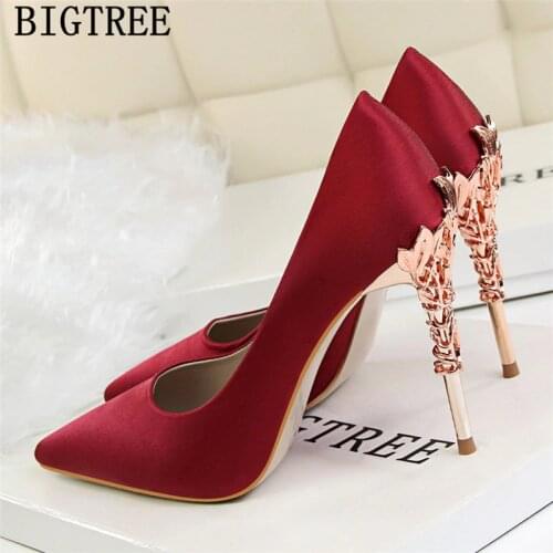 Red Heels Wedding Shoes Bride New Arrival 2020 Women High Heels Dress Shoes Women Black Heels Bigtree Shoes Zapatos Mujer Tacon