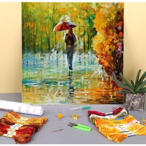 The Beauty The Rain Printed Water-Soluble Canvas 11CT Cross Stitch DIY Embroidery Kit DMC Threads Sewing Handicraft Magic