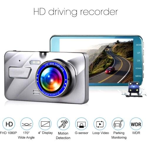 Dash Cam Dual Lens Full HD 1080P 4" IPS Car DVR Vehicle Camera Front+Rear Night Vision Video Recorder G-sensor Parking Mode WDR
