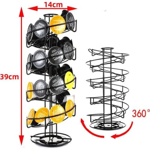 Rotating Metal Black Coffee Pods Holder Iron Chrome Plating Stand Coffee Capsule Storage Rack Nespresso Dolce Gusto