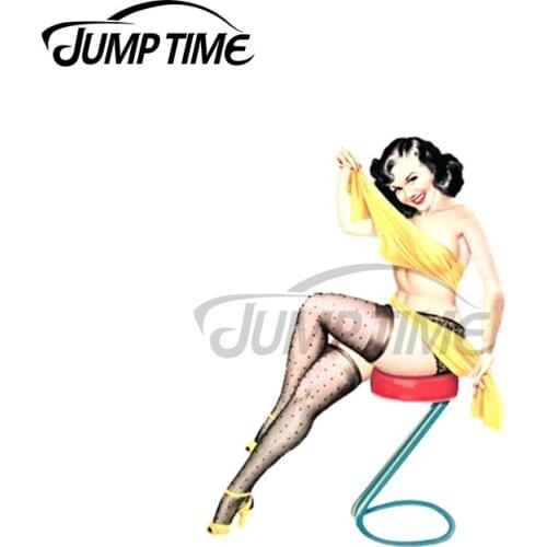 Jump Time 13 x 11.5cm For Pin Up Girl Sexy Personality Retro Car Stickers Vinyl Material Decal Windshield Fashion Scratch-Proof