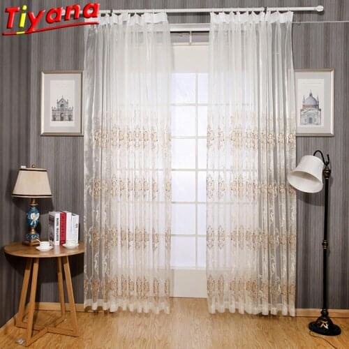 High-Quality European Geometric Embroidered Tulle Curtain for Living Room Luxury Organza Window Drpes for Villa X-HM290#30