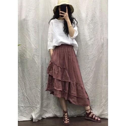 Women Loose Linen Skirts Ladies Vintage Irregular Length Skirt Female 2020 Flax Skirts Summer Skirt