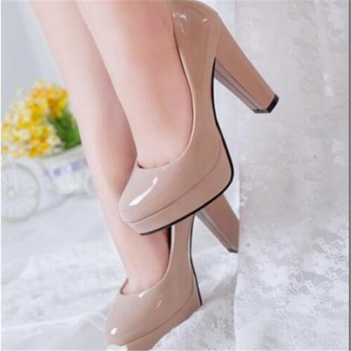 2021 Hot Women Pumps Shoes Women PU Leather Shallow Slip-On Round Toe High heels Wedding Party Mujer Plus size 34-42 New