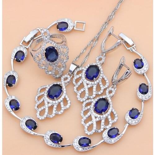 Vintage 925 Sterling Silver Jewelry Set Blue Sapphire Costume for Women Sapphire Amethyst Green Garnet Necklace Set Dropshipping