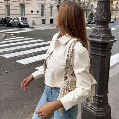 Women Jacket Single-breasted Doudble Flap Pockets Coat Punk Style Long Sleeve Cropped Jacket for Dating