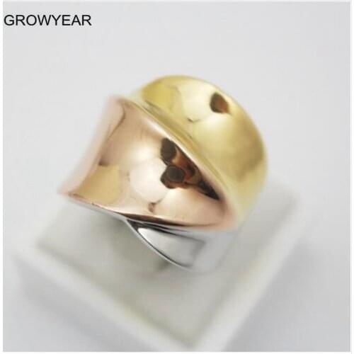 Rose Golden Silver color Golden 3 Colors Cocktail Stainless Steel Band Ring Women Fashion Jewelry Size 9 6 8 7