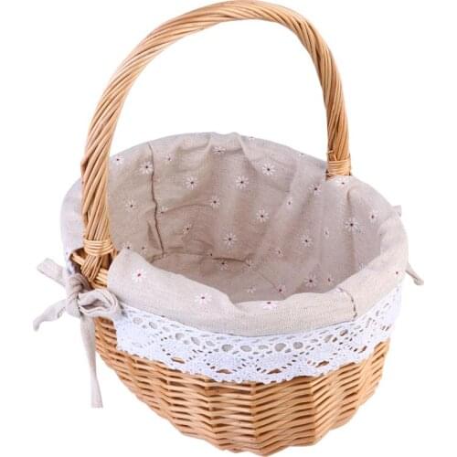 1pc Wicker Woven Basket Storage Basket With Linen Cloth For Wedding Picnic Party Hand Woven Rattan Basket