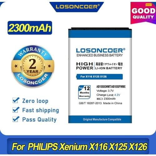 100% Original LOSONCOER AB1050GWMT AB1050FWMX 2300mAh Battery For PHILIPS Xenium X116 X125 X126 X128 E103 E106 E255