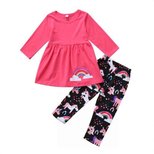 2pcs Kid Girls Clothing Set Toddler Kids Baby Girl Unicorn Clothes Tops T shirt + Pants Leggings Outfits Set