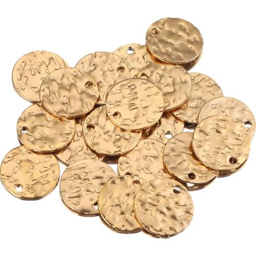 20pcs/lot Gold Plated Stainless Steel TagsTexture Round Charms 8mm 10mm 12mm Blank Coin Beads for DIY Necklace Bracelet Making