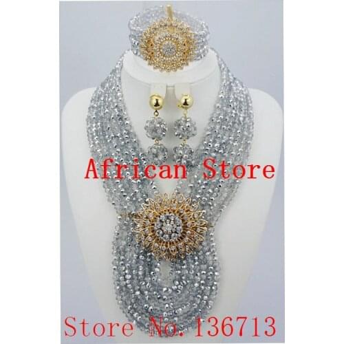 2016 Hot Sale Nigerian Wedding African Beads Jewelry Set Necklace African Costume Bridal Jewelry Sets Free Shipping L022