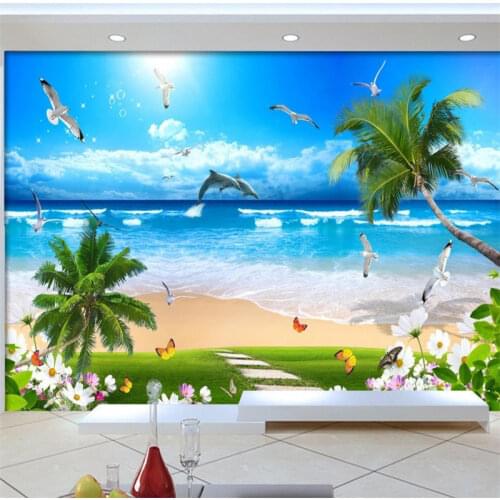 Custom 3d wallpaper beach waves photo wall murals 3d wallpapers for wall papel de parede