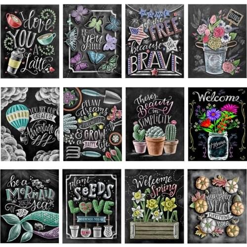 5d Diy Diamond Embroidery Cartoon Picture Of Rhinestones Full Round Diamond Painting Cross Stitch Blackboard Drawing Cactus Sets