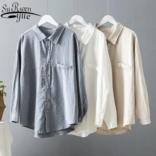 Blusas Camisas Mujer 2021 New Long Sleeve Plus Size tops Solid Women Blouse Shirt Casual Loose Vintage Blouse Women Tops 6800 50