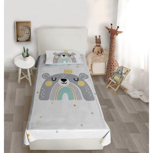 Çocuk odası yatak örtüsü kral taç ayı yuvarlak renkli yatak örtüsü