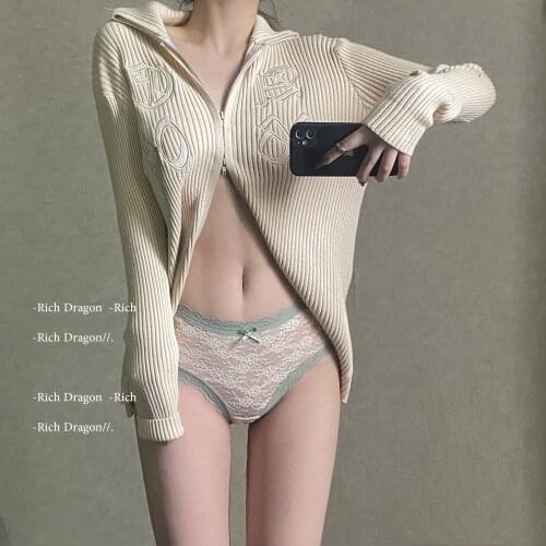 French * fairy comfortable collision color lace edge sexy midwaist cotton crotch bow perspective briefs