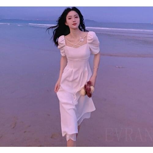 French White Dress Female Summer Thin New Design Sense Long Sexy Dress Lace Butterfly Decoration Bridesmaid Dress Summer Dress