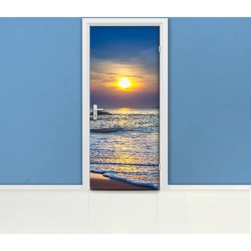 Hot Door Mural Sunset Sea Wall Door Sticker DIY Self-adhesive Waterproof Wallpaper Poste for Home Decoration Gift
