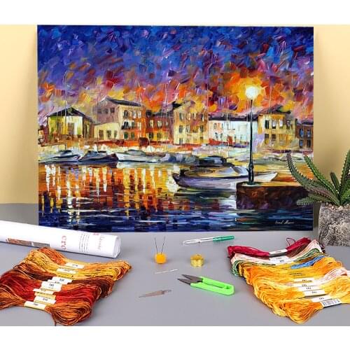 Greece - Rethymo Printed Water-Soluble Canvas 11CT Cross Stitch Embroidery Patterns DMC Threads Craft Painting Hobby Needle