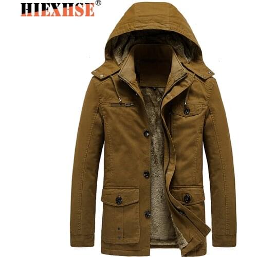 HIEXHSE Winter Jacket Men Parka Coat Fleece Jackets Thick Military Warm Medium-long Brand Coats Big Pockets Casual Mens Clothing