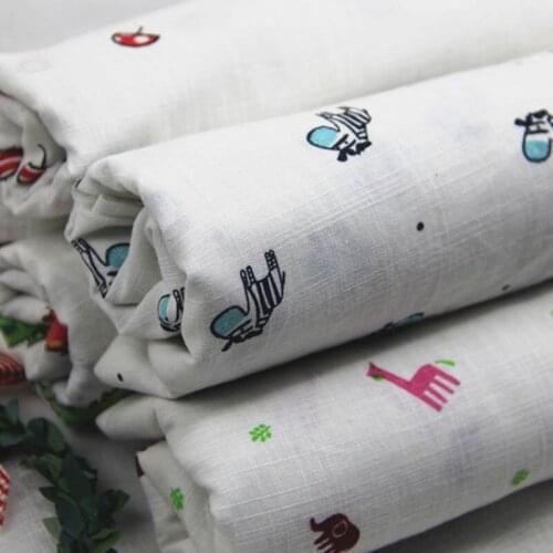 Cotton and linen Slub white cartoon animal insect umbrella thin little transparent fabric for DIY summer dress shirt blouse tela