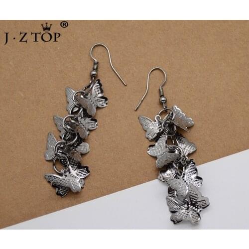 JZTOP Women Vintage Multilayer Butterfly Tassel Drop Earrings Simple Long Metal Earrings Femme Fashion Jewelry Accessories