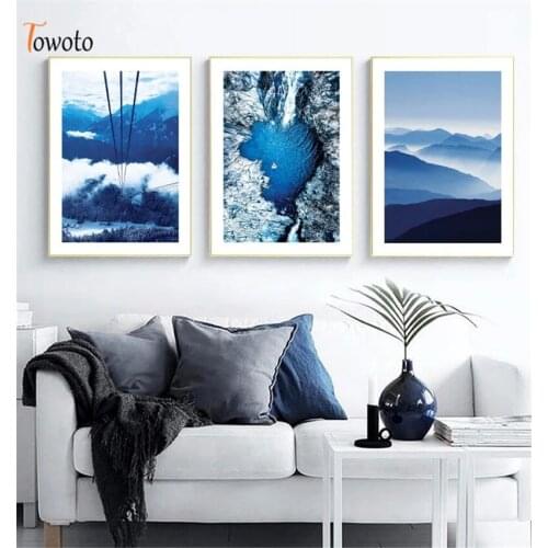 Nordic Landscape Cavas Painting Home Poster Print Blue Lake Mountain Decorative Picture For Living Room Wall Art Decor Design