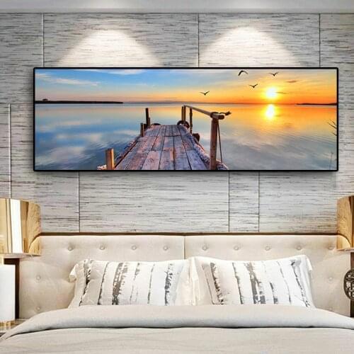 Natural Wooden Bridge Sunset Landscape Canvas Painting Cuadros Posters and Prints Scandinavian Wall Art Picture for Living Room